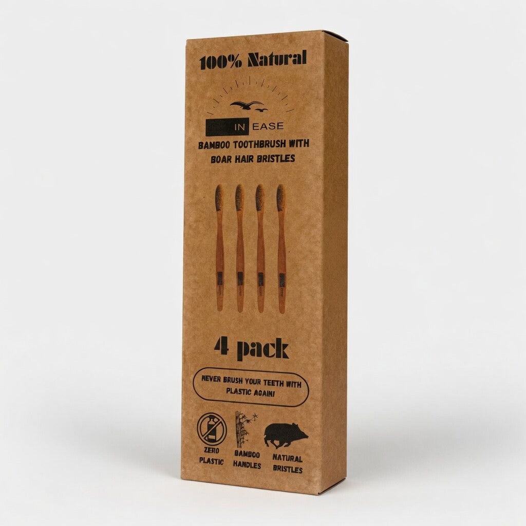 INEASE 100% Natural Toothbrush 4-Pack